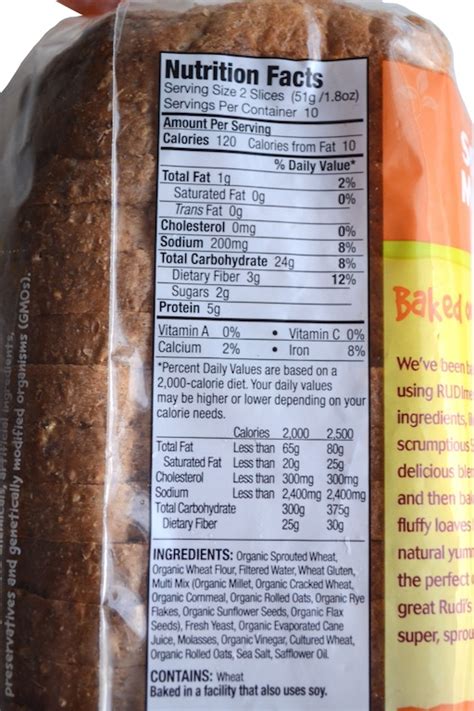 malt bread nutritional information.